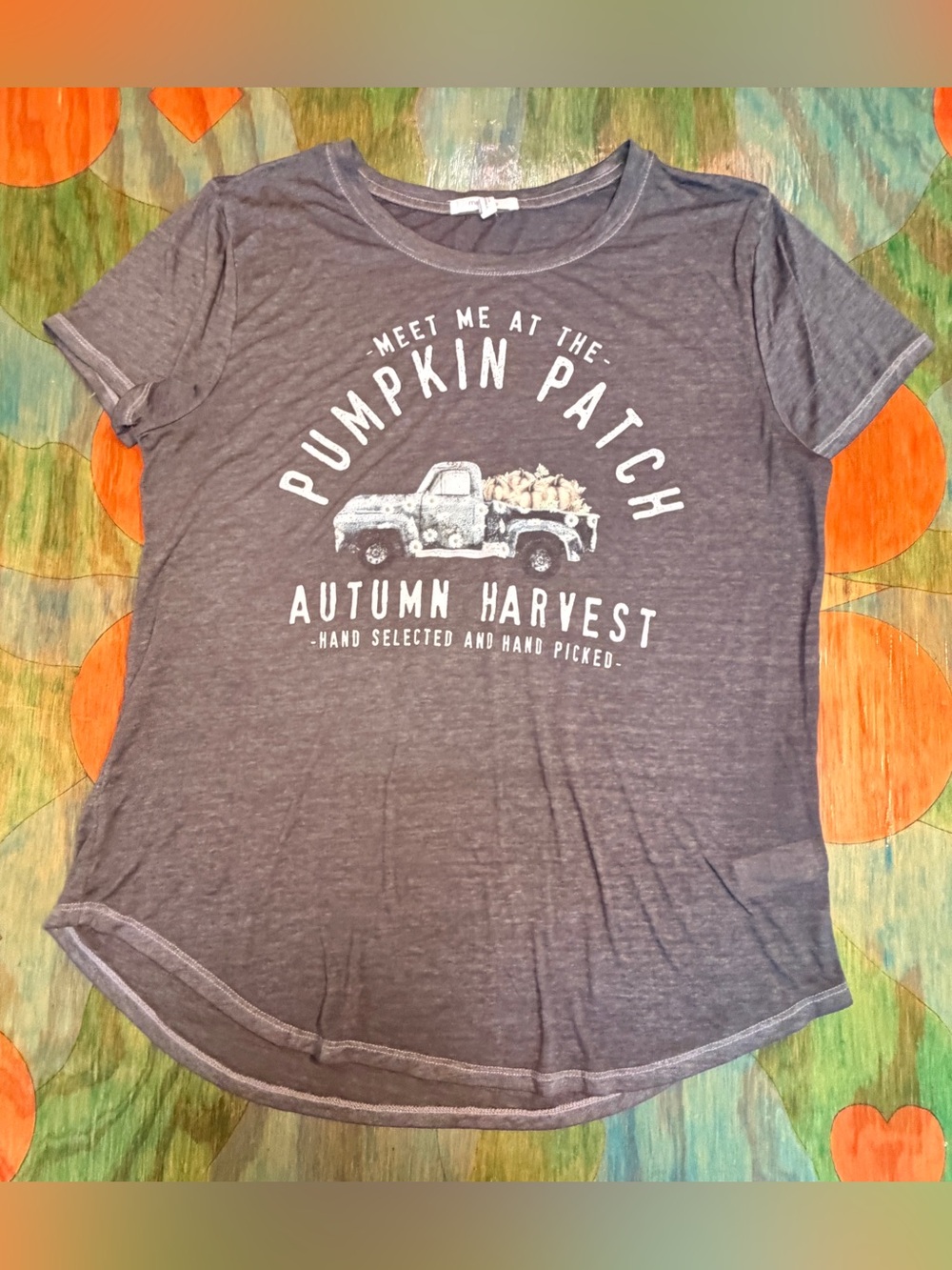 Maurices Women's Charcoal Gray Short-Sleeve Pumpkin Patch Graphic Tee Shirt Medi